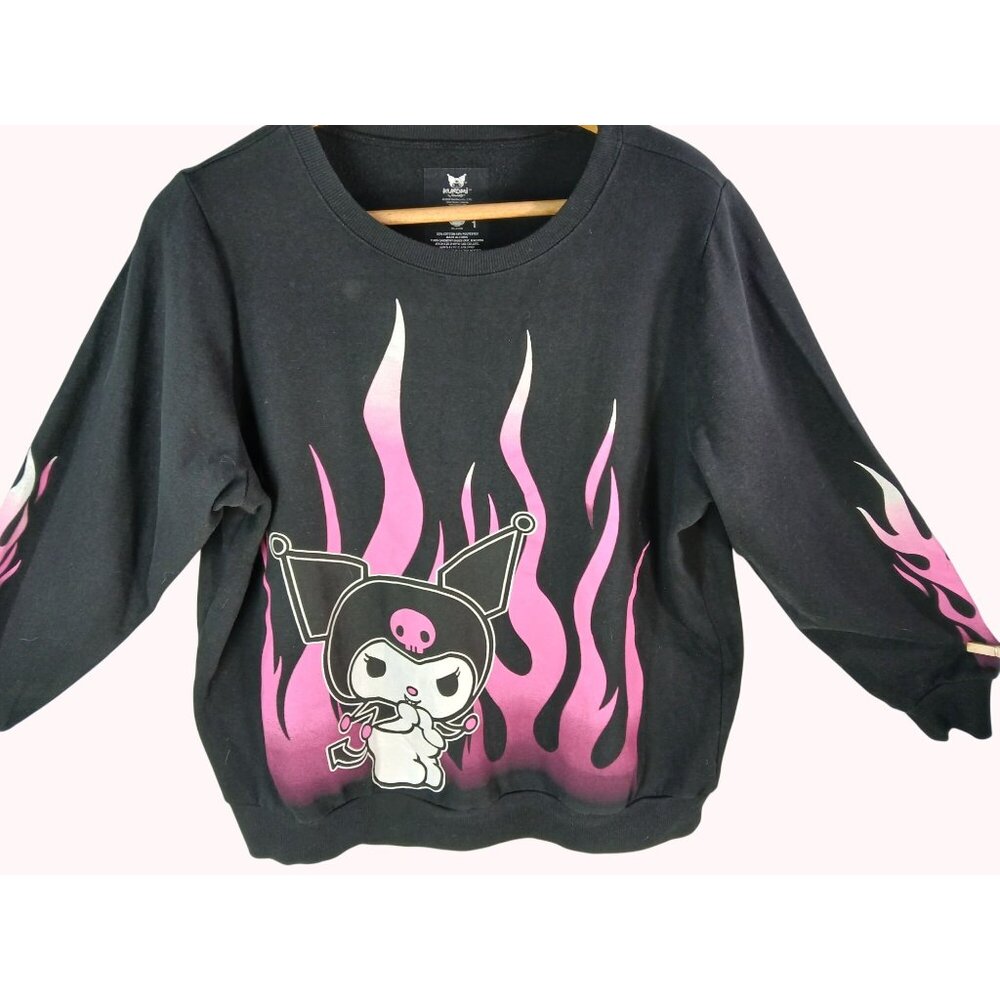 Torrid x Sanrio Kuromi Black Sweatshirt Size 1X Pink Flames Bioworld Licensed - Picture 3 of 13